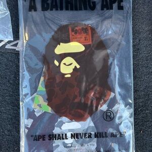 Bape Gray Short Sleeve Tee with Brown and Cream Logo